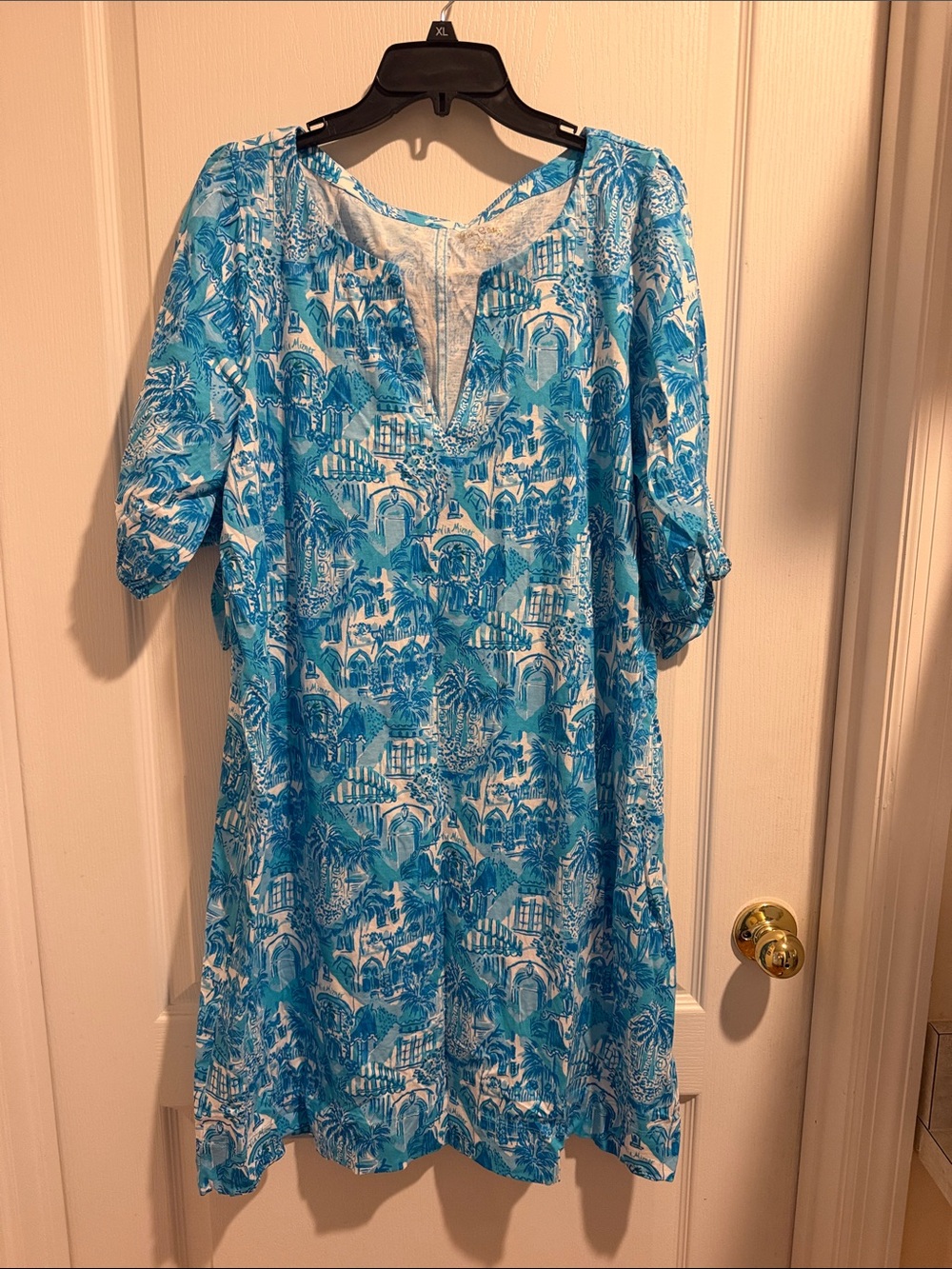 Lilly Pulitzer Blue & White Printed Cotton Knit Dress